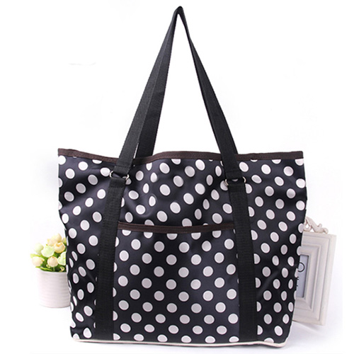 Dotted patterned black polyester handbag